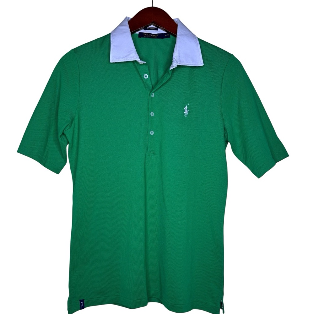 RALPH LAUREN Polo Golf Tailored Fit Logo Pique Polo Top Size Medium in Green